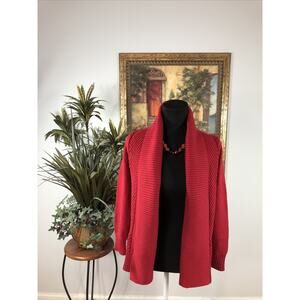Charter Club Women’s Open Front Ribbed Cardigan Sweater Size XSmall Red Boho